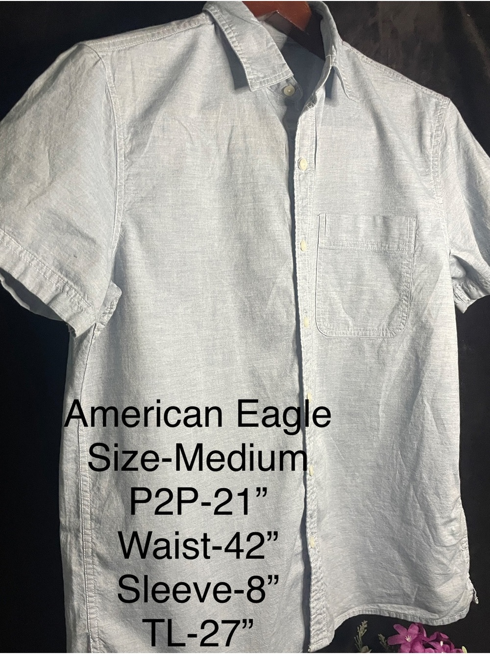American Eagle Pale Blue Short-Sleeve Button-Down Size-Medium